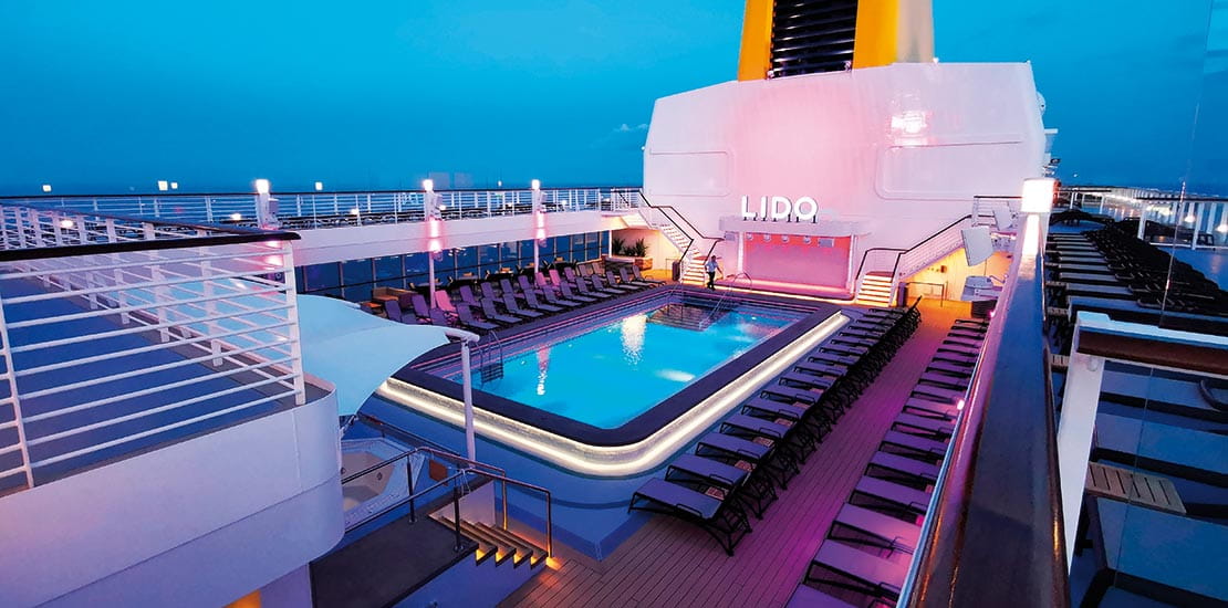 The Lido lit up at sunset